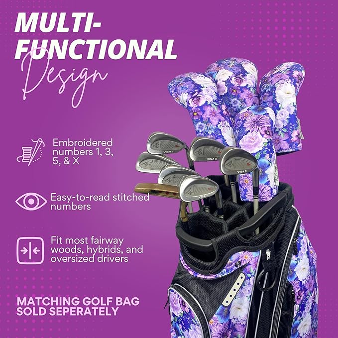 Taboo Fashions Designer Resort Golf Club Covers for Women - Numbered Golf Headcovers Set for Driver, Woods & Hybrid - Weather/Moisture Resistant Protection, Pack of 4