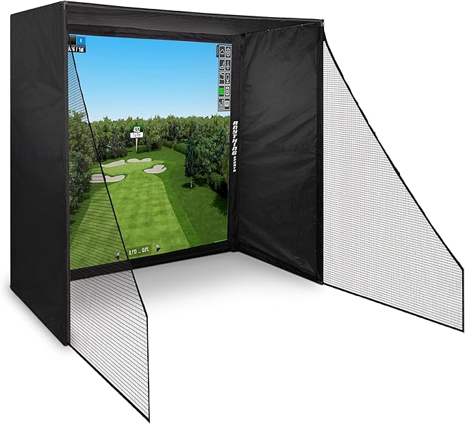 Complete Golf Simulator Enclosure Package – 4K-Ready Impact Screen with Blackout Cage, Frame Poles, Side Shank Nets & Sandbags | Indoor & Garage Practice | Easy Setup | 12-Month Warranty
