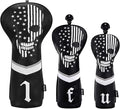 mytag Skull Skeleton Golf Head Covers Black Synthetic Leather Golf Headcovers Set Fits Driver Fairway Wood Hybrid/Utility Putter Iron Wedge Headcover