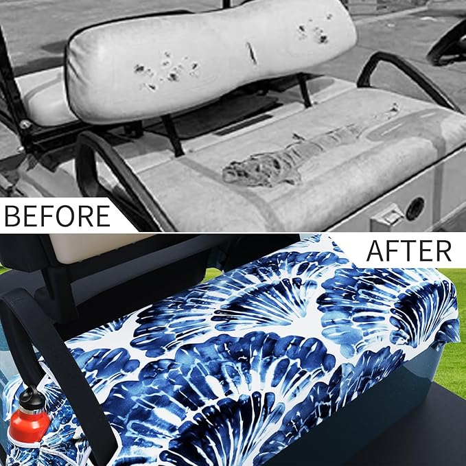 AQQA Golf Cart Seat Covers, Tropical Palm Leaf-Boho-Marble Microfiber Golf Cart Seat Blanket, Golf Blanket, Golf Accessories, Golf Cart Seat Towel Fits All 2-Seat Golf Carts, 55"x 32"