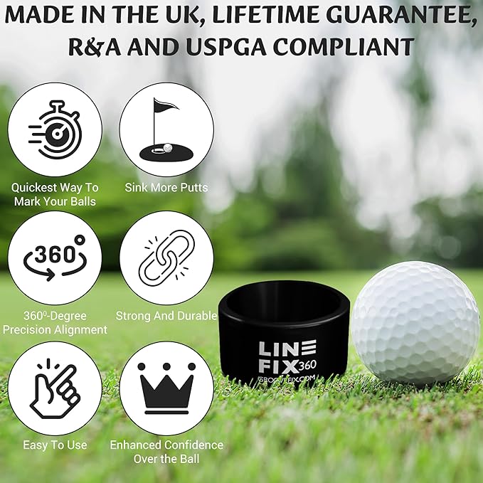 LineFix360 (Black) Golf Ball Alignment Marker – Precision 360° Line Tool for Enhanced Putting Accuracy