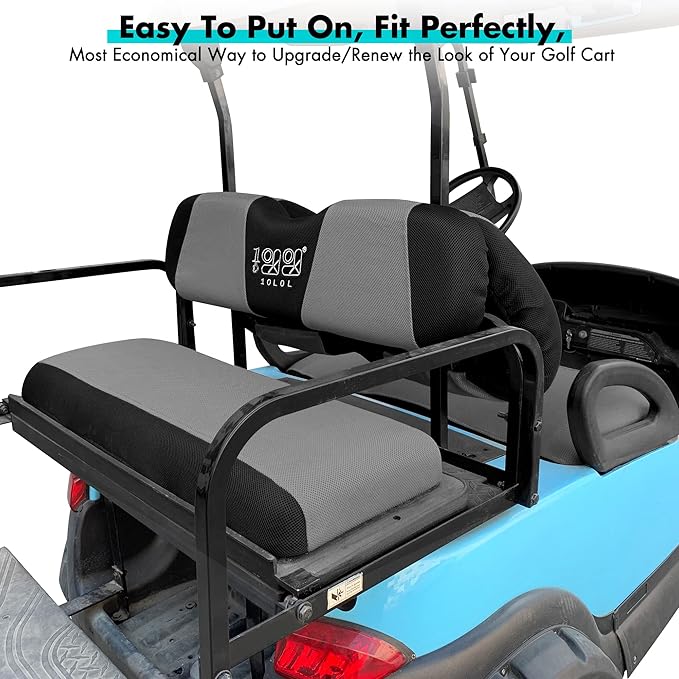 10L0L Golf Cart Front and Rear Seat Cover Set for Club Car Precedent/Onward/Tempo & Yamaha G29 Drive/Drive 2,Stylish 4 Passenger Front Back Seat Covers,Breathable Washable Polyester Mesh (Black/Grey)