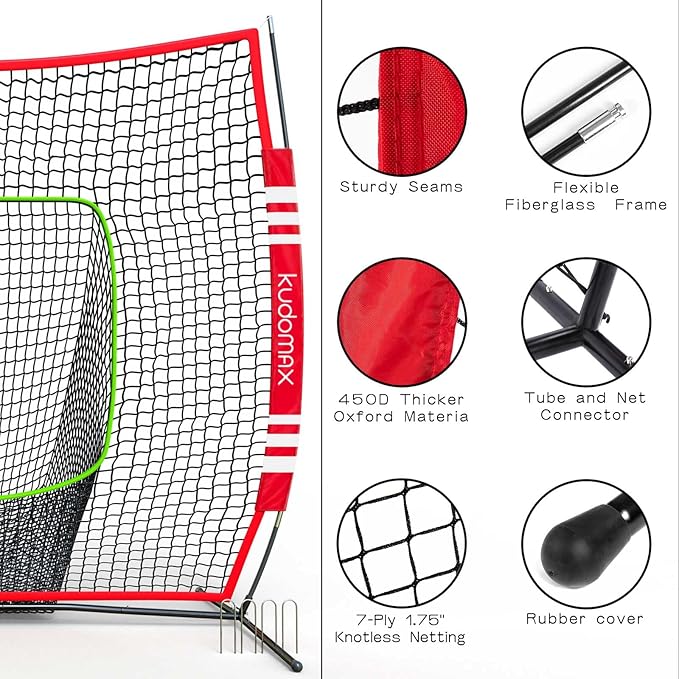 Baseball/Softball 6×6FT Kids Practice Net for Hitting & Pitching,Stable Bow Frame, Batting Tee, Target and Strike Zone for Throwing, Most Suitable for Kids and Teenager