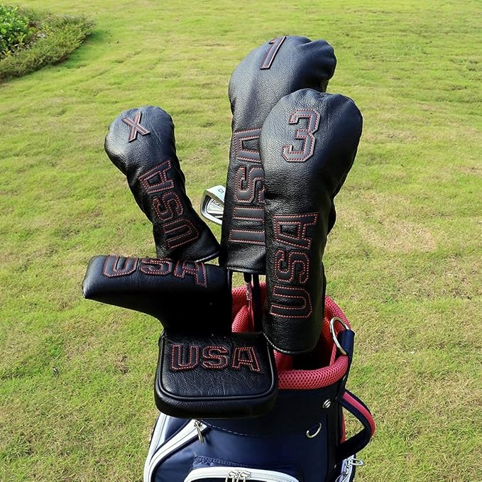 Golf Club Head Covers,USA Golf Driver Headcover Fariway Wood Covers Hybrid Head Covers 3 Wood Headcover Leather Golf Headcover with Number Tag for All Brand