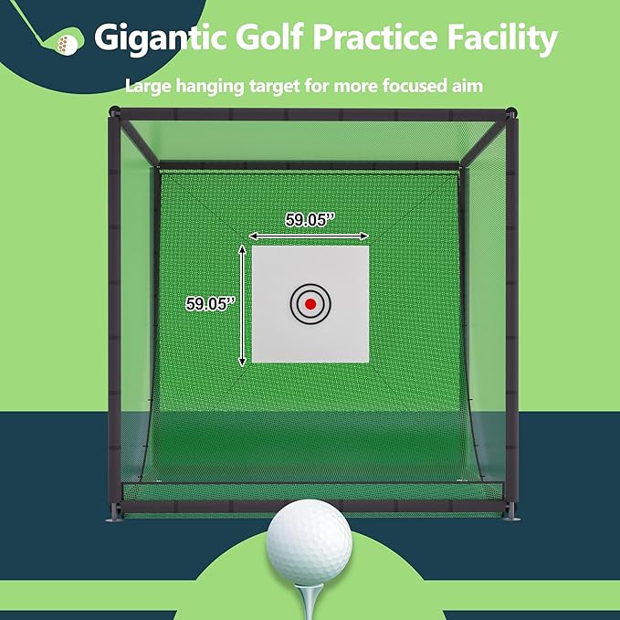 Golf Net Cage, 10X10X10FT Metal Frame Golf Simulators for Home and Backyard, Indoor & Outdoor Hitting Net, Black
