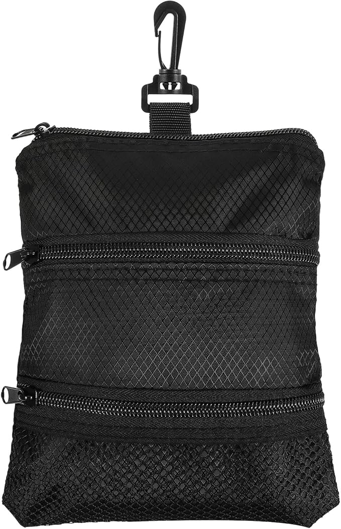 Golf Tee Bag Pouch Black Golf Ball Bag 8.07 X 6.69 Inch Golf Accessory Bag with 360° Swivel Clip