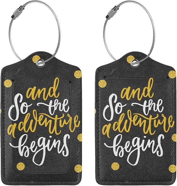 Black Cute Saying 2 Pcs Luggage Tags, Privacy Cover Id Label with Stainless Steel Loop and Address Card for Suitcases & Travel Bags