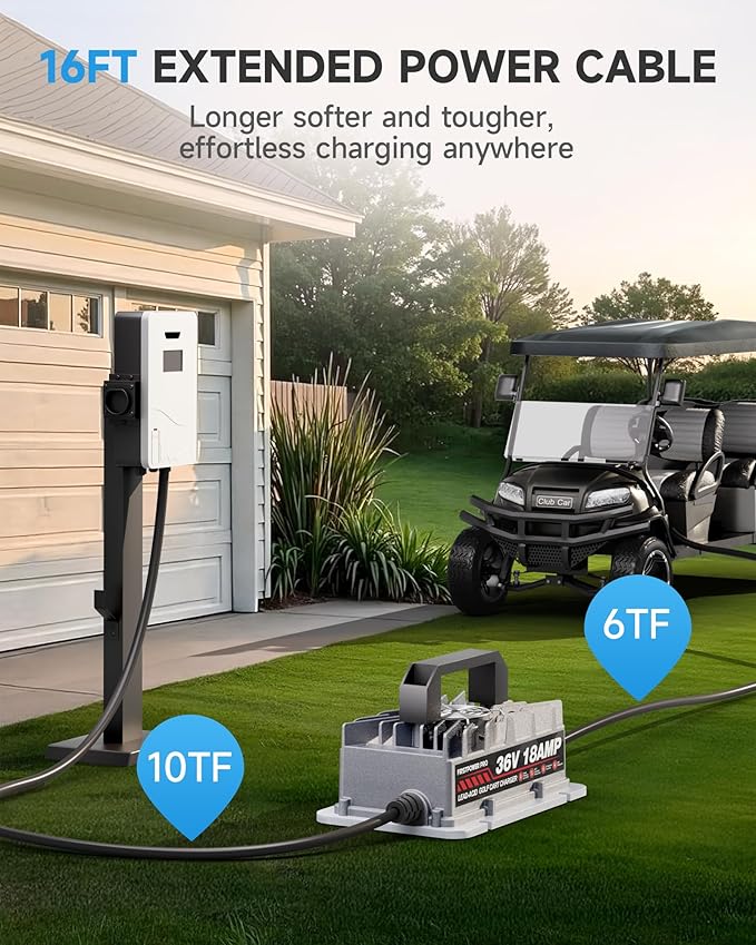 36 Volt Golf Cart Battery Charger for EZGO TXT Golf Carts, 36V 18A Golf Cart Charger with Upgraded Extended D Style Plug, 4-6H Full Charge Trickle Charge, Lead Acid Charger - IP67 Waterproof & Fan