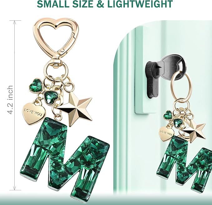 Cute Bling Keychain initial Letter Butterfly Star Pink Purple Gift for Women Girls Bag Cup Charms Accessories
