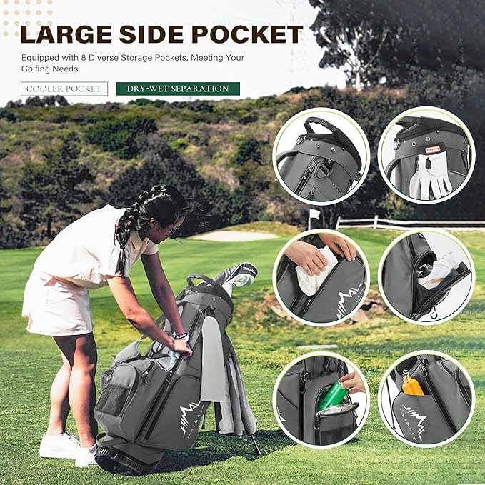 Golf Stand Bag with 7 Way Top Dividers, Lightweight Golf Bags for Men Women with Multiple Pockets, Dual Straps