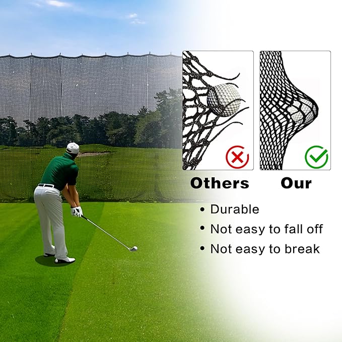 Golf Net, 12X12ft /12X15ft/12X20ft Golf Practice Net Sports Practice Barrier Net for Baseball, Hockey, Soccer, Netting for Garage, Backyard, Indoor Outdoor Sports Netting