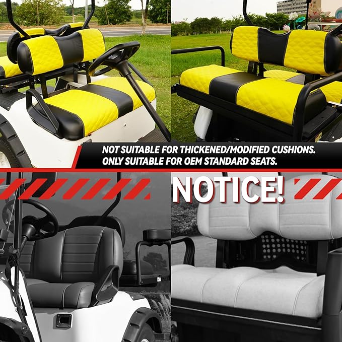Golf Cart Seat Covers Front and Rear Waterproof and Sun Resistant Marine Grade Vinyl Leather Seat Cover Accessories for EZGO TXT 1994-2013, Yellow(4PCS)