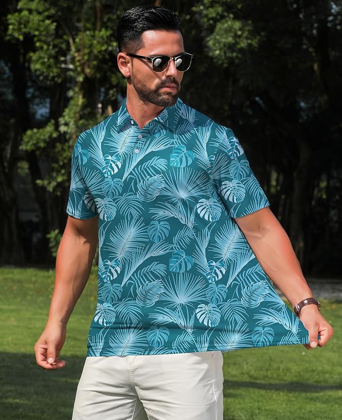 zeetoo Men's Polo Shirts Hawaiian Golf Polos Shirts Short Sleeve Performance Moisture Wicking Mens Golf Shirts