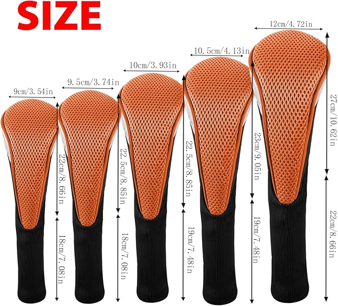 Andux 5pcs/Set Mesh Golf 460cc Driver Fairway Wood Club Head Covers Long Neck with No. Tags