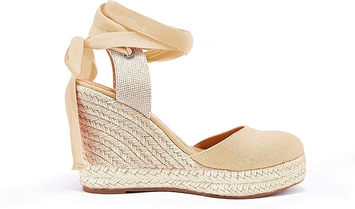 FISACE Womens Summer Espadrille Heel Platform Wedge Sandals Ankle Buckle Strap Closed Toe Shoes