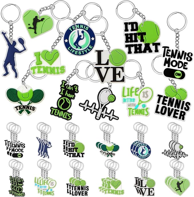 Batiyeer 36 Pack Tennis Keychains Bulk Party Favors Sports Ball Key Chains Funny Keyring Gifts for Women Men Birthday Supplies