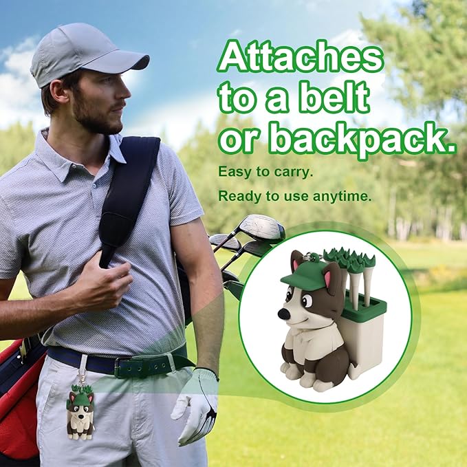 Dog Caddy Golf Tee Holder Bag Accessories, Including 8 Golf Ball Tees Creative Cute Puppy Holder Set for Women Men Golfers Attaching to Backpack Shoulder Bag Belt