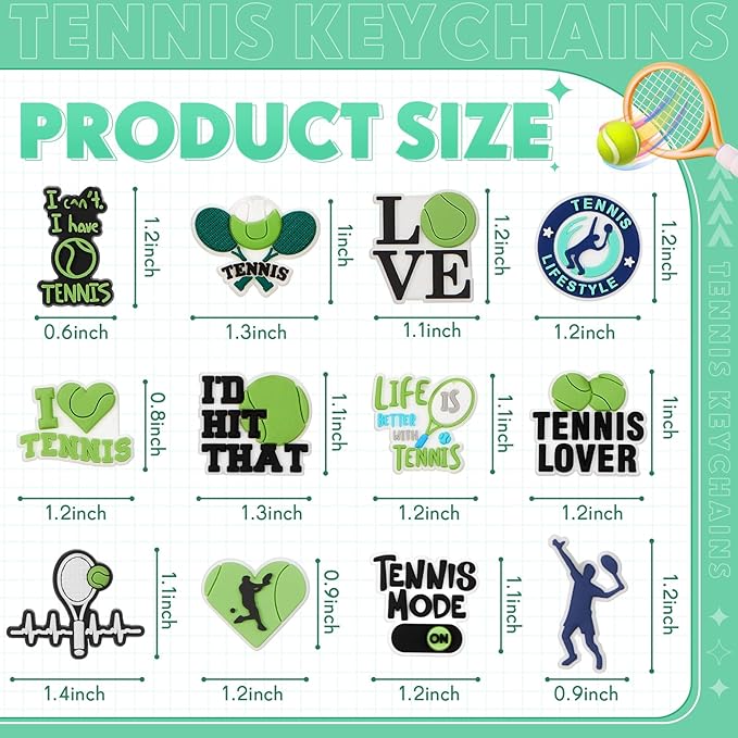 Batiyeer 36 Pack Tennis Keychains Bulk Party Favors Sports Ball Key Chains Funny Keyring Gifts for Women Men Birthday Supplies