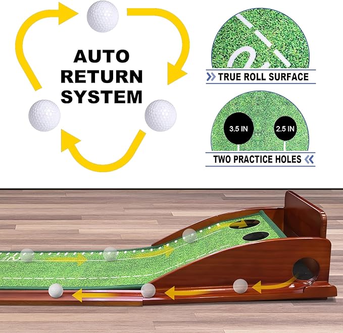 Loowoko Indoor Putting Green with Ball Return, Golf Practice Training Equipment Putting Mat for Home Office, 2025