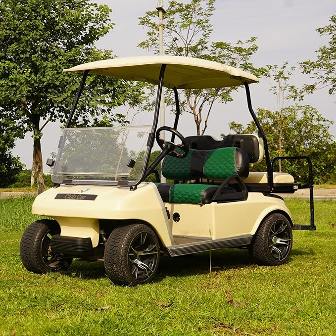 Golf Cart Seat Covers Front and Rear Waterproof and Sun Resistant Marine Grade Vinyl Leather Seat Cover Accessories for Club Car DS 2000.5-up, Green(4PCS)