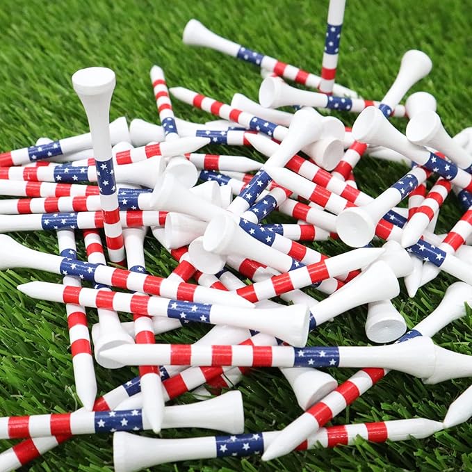 FINGER TEN Golf Tees Wood 3 1/4 2 3/4 Inch Value 50/120 Count, Durable Tees with Bright Colored Stripes for Consistent Height, 70mm 83mm Long Tees Ideal for Golfers