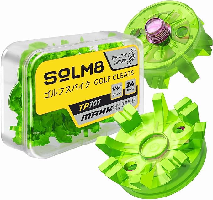SOLM8 Golf Shoe Replacement Spikes - Metal Screw Threading Dia ¼ Inch/6mm Easy to Install on Cricket & Golf Cleats (Spanner Included)