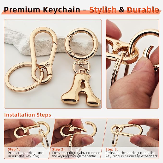 Gold Bubble Heart, Cherry, Bow & More Designs Letter Initial Keychain Bag Charms – Cute Purse Charms for Handbags