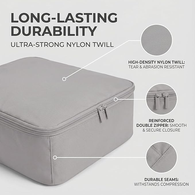 6 Set Compression Packing Cubes for Travel, Large Medium Small Luggage Organizers, Storage Bags for Clothes and Essentials (6 Pack, Misty Silver)