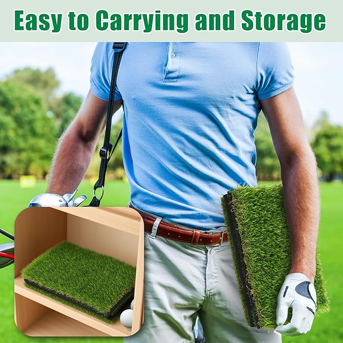 Golf Practice Mat Golf Hitting Mat for Swing, Putting & Chipping | Portable Golf Training Mat Indoor/Outdoor, Dual-Turf/Tri-Turf Golf Mat with 8 Tees