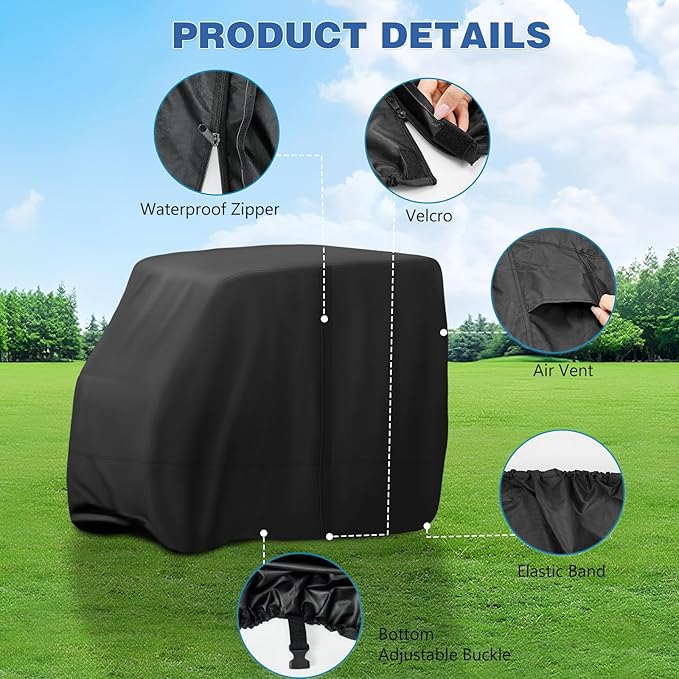 Golf Cart Cover,Waterproof Universal 2/4/6 Passenger Golf Cart Covers, Golf Cart Accessories for Outdoor Storage Protective