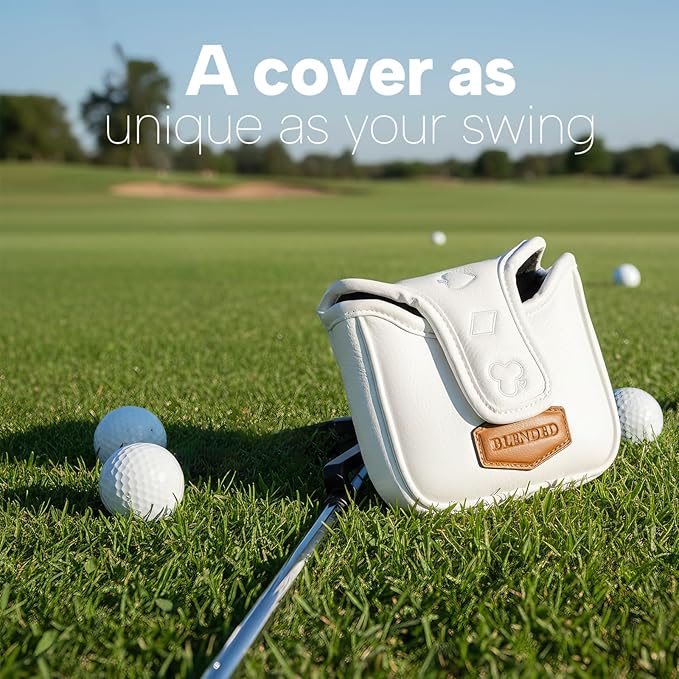 Golf Putter Covers White Poker Mallet Putter Headcover Blade Putter Cover Leather Golf Head Covers with Magnetic Closure for Most Brand