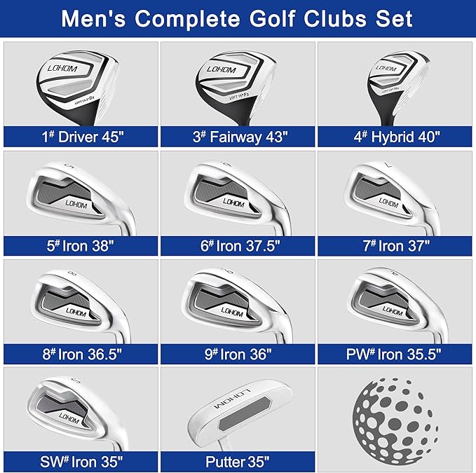 Men's Complete Golf Club Set, 9/11-Piece Right Handed Clubs with 460cc Driver, Fairway Wood, Hybrid & Steel Irons 5-9, P, S, Steel/Graphite Shafts, Black/Charcoal