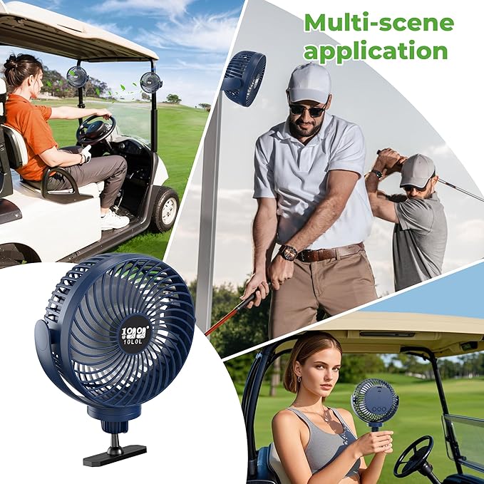 10L0L Golf Cart Fan with Magnetic Mount & 56Hrs Runtime - 8000mAh Battery, 3-Speed Cooling, Built-in LED Light, Power Bank Function - Stable ABS Design for All Golf Carts