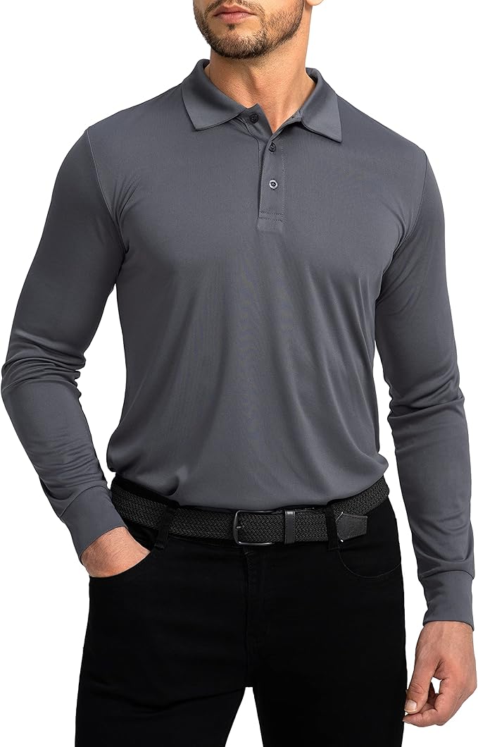 Men's Polo Shirt Long Sleeve Golf Shirts Lightweight UPF 50+ Sun Protection Cool Shirts for Men Work Fishing Outdoor