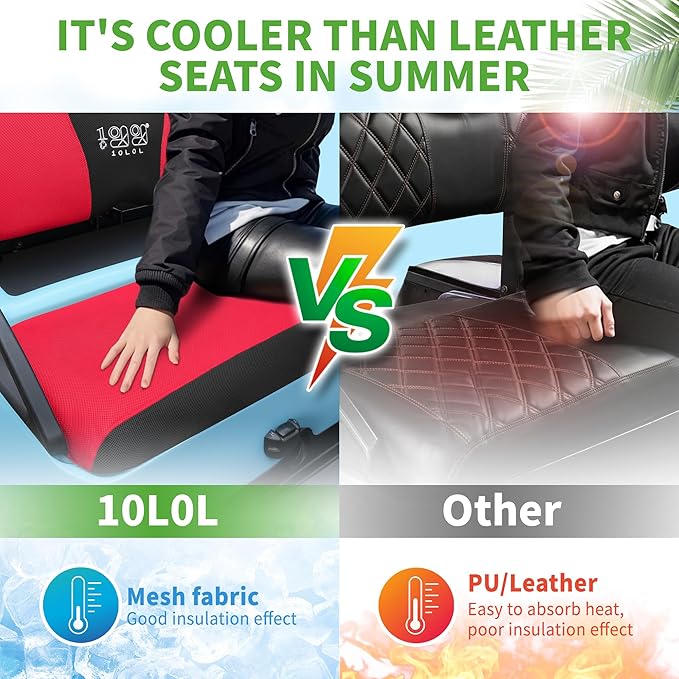 10L0L Golf Cart Seat Covers Universal for Yamaha G29 Drive2 Club Car DS Precedent Tempo Standard Front Seats, Breathable Mesh Bench Seat Cover, No Drilling Seat Cushion - All-Season Comfort