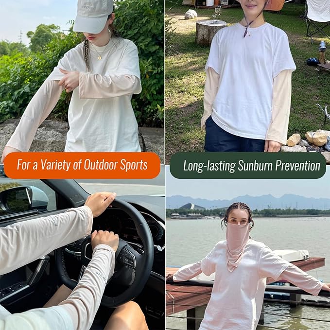 UPF 50+ Sun Protection Arm Sleeves Elastic band Adjustable Cuff Loose Fit Non-Sticky Airflow Friendly Outdoor