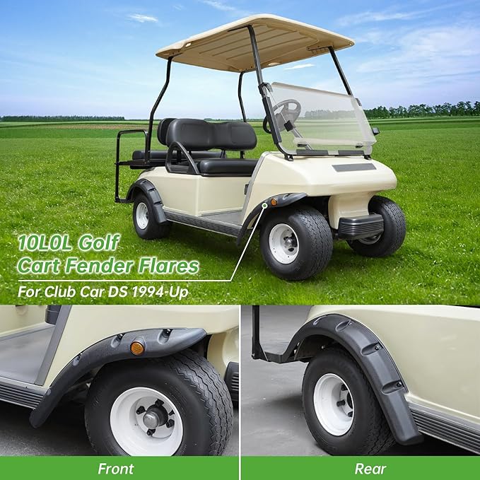 10L0L 4PCS Golf Cart Fender Flares for Yamaha G29, EZGO TXT/RXV, Club Car DS/Precedent - Heavy Duty ABS Plastic Mud Guards with Reflectors & Stainless Steel Hardware