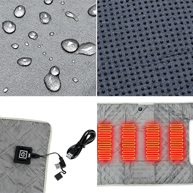 Heated Golf cart seat Cover, 3 Heating Levels and 4 Heating Zones, All-Weather Waterproof Design, Non-Slip Universal fit, USB/Type-C Power Supply, Ideal Golf Gift for Men