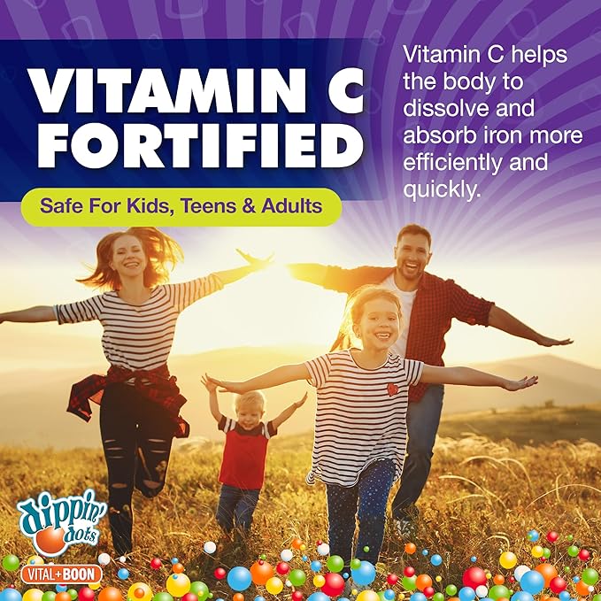 Iron with Vitamin C & B12 Gummies (60 Count) Vital for Red Blood Cell Formation | Gum Drop Grape Real Pectin Fruit Chew Supplements | Vegan, Non-GMO, Gluten Free & Gelatin Free