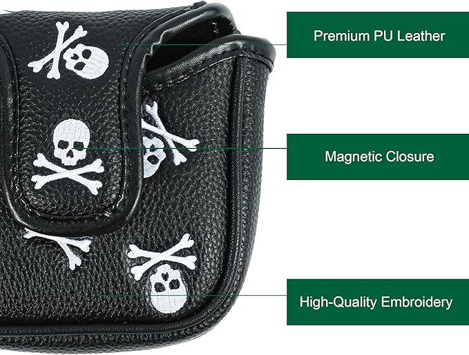 Golf Club Headcover, Premium Leather Embroidery Mallet Putter Cover Blade Head Covers, Stylish Golf Accessories, Great Golf Gifts for Men and Women Golfers