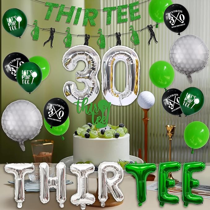 30th Birthday Decorations for Him, Golf 30th Birthday Party Decoration Themed for Men Thirty Birthday Decor Banner Set Durable 30 Number Balloons