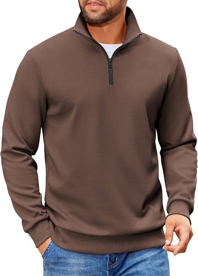 COOFANDY Mens Quarter Zip Pullover Sweatshirts Lightweight Long Sleeve Mock Neck Sweater Polo