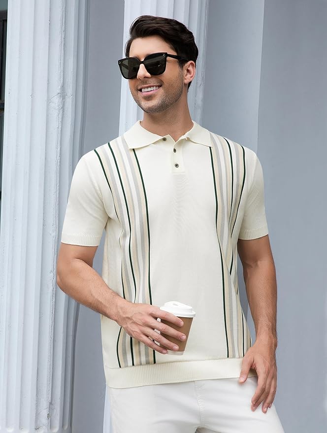 Esabel.C Golf Shirts for Men Dry Fit Performance Short Sleeve Print Moisture Wicking Collared Shirt