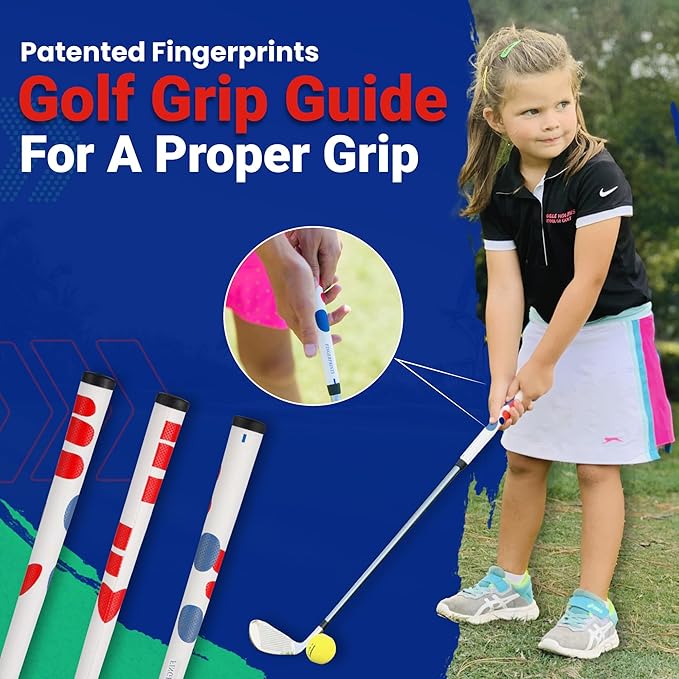 Fingerprints Junior Golf Club Set - Perfect for Junior Golfers - Left-Handed & Right-Handed Options - Complete Set in Multiple Sizes with Driver, Hybrid, 7i, PW, Putter & Stylish Stand Bag