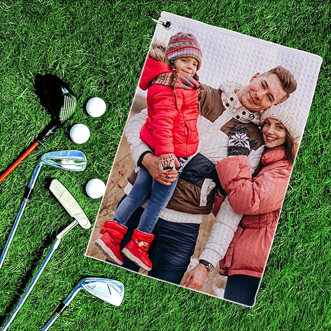 Custom Golf Towel with Photo 16 "x16", Personalized Photo Microfiber Towels for Golf Bags for Men,Bulk 1-100pcs,Design Your Own Funny Golf Club Towel Picture Logo Text,Gift for Husband Boyfriend Dad