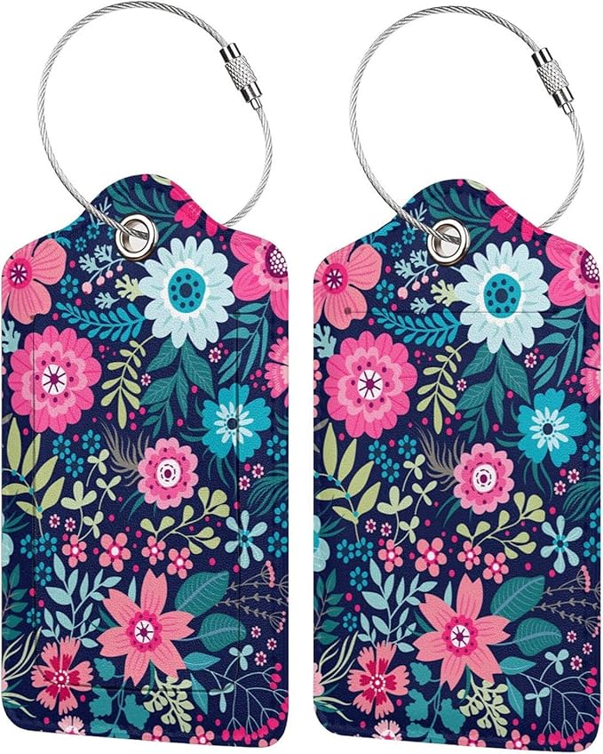 Tropical Flower 2 Pcs Luggage Tags, Privacy Cover Id Label with Stainless Steel Loop and Address Card for Suitcases & Travel Bags