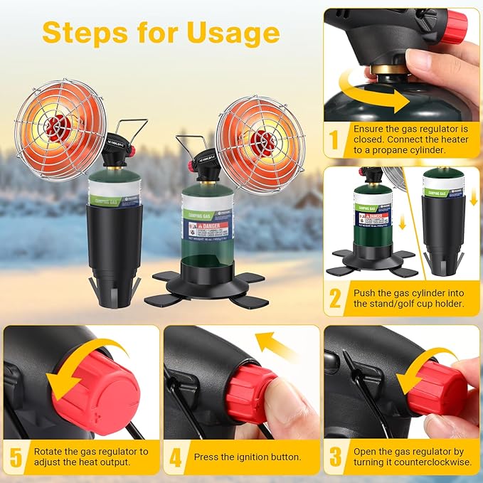 Golf Cart Heater,9200BTU Outdoor Propane Heater with 2-in-1 Golf Cart Cup Holder & Foldable Cylinder Holder for EZGO Yamaha Club Car,Most Golf Carts-Fuel Cylinder not included