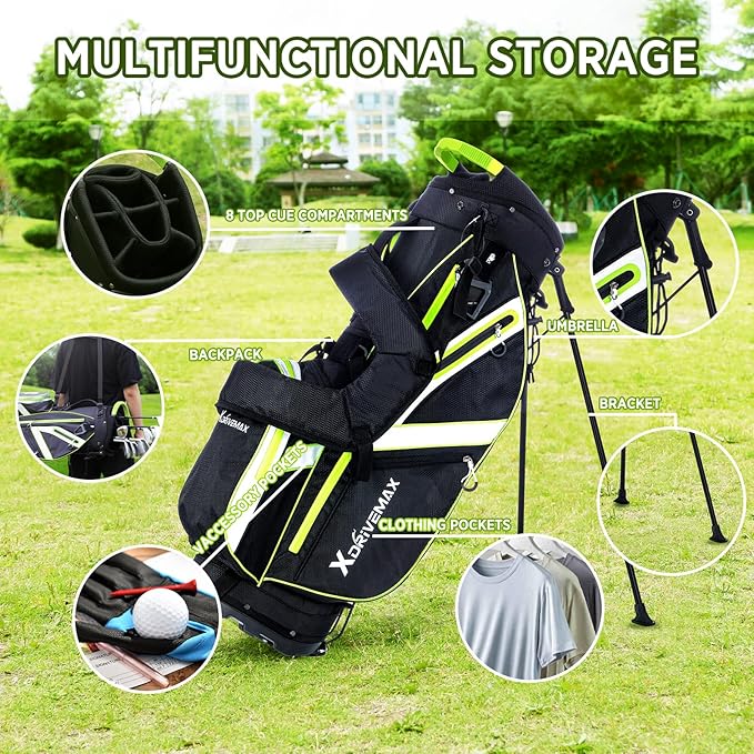 Golf Stand Bag, Lightweight Golf Bag with 8-Way Top Dividers, Golf Bag for Men & Women with Adjustable Dual Strap, Rain Cover, Cooler and Golf Accessory Kit