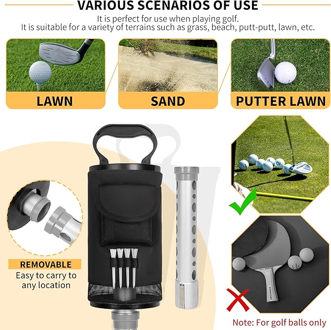 AKOZLIN Golf Ball Shag Bag with Detachable Aluminum Alloy Tube Golf Ball Retriever Large Capacity Shags Bag for Golf Ball Shagger Hold Up to 90 Balls