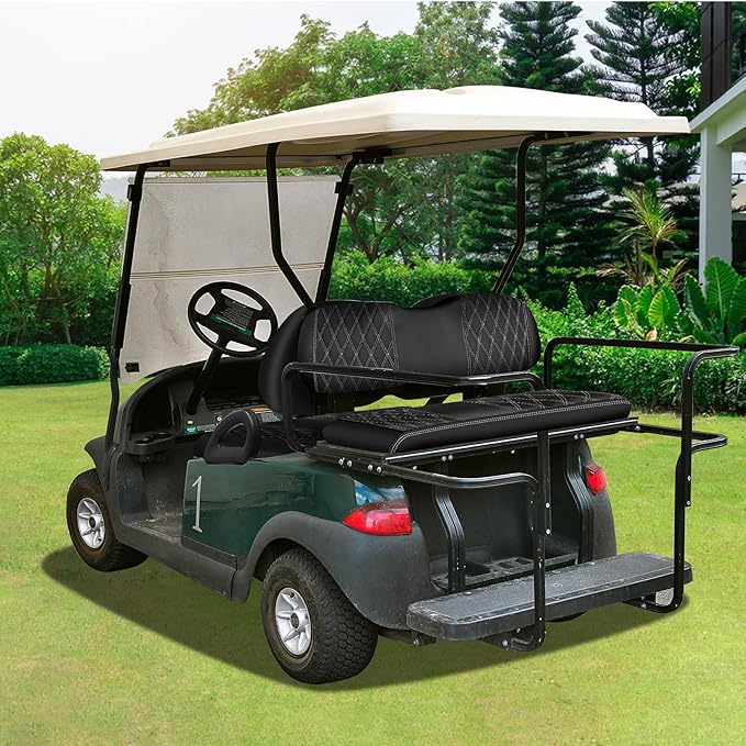 4PCS Waterproof Leather Golf Cart Seat Covers Compatible with EZGO TXT 1994-2013 Front & Aftermarket Rear Seat Kits | Beige Stitching | No Staple Installation